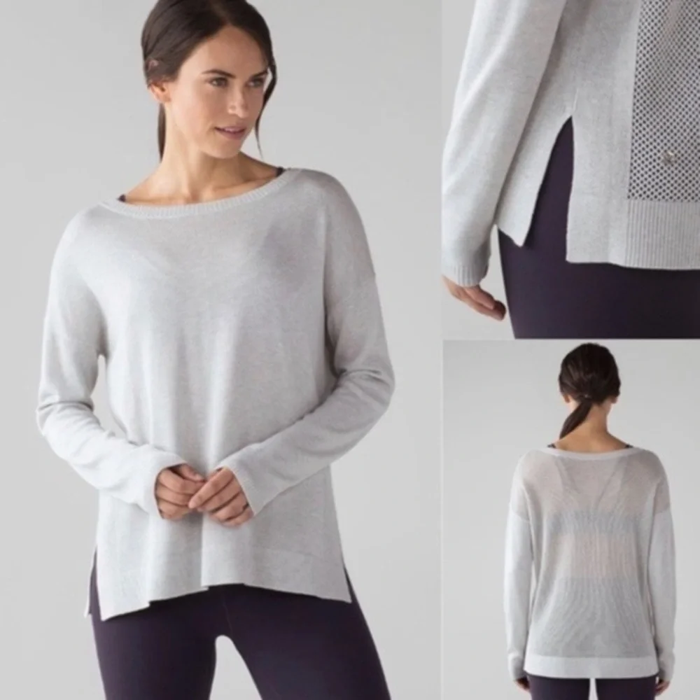 Lululemon Well Being Sweater Heathered Grey Size 12 Cashmere Blend Crew Neck